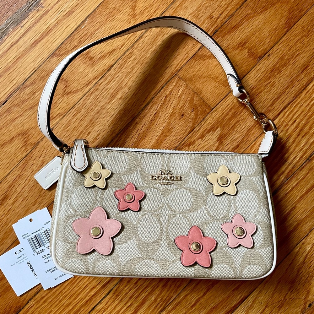 🤍 NWT Coach Nolita 19 in Light Khaki Multi with Floral Appliqué